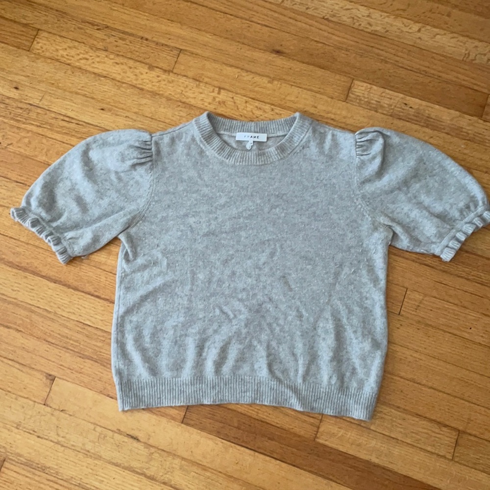 Frame, grey, puff sleeve cashmere sweater